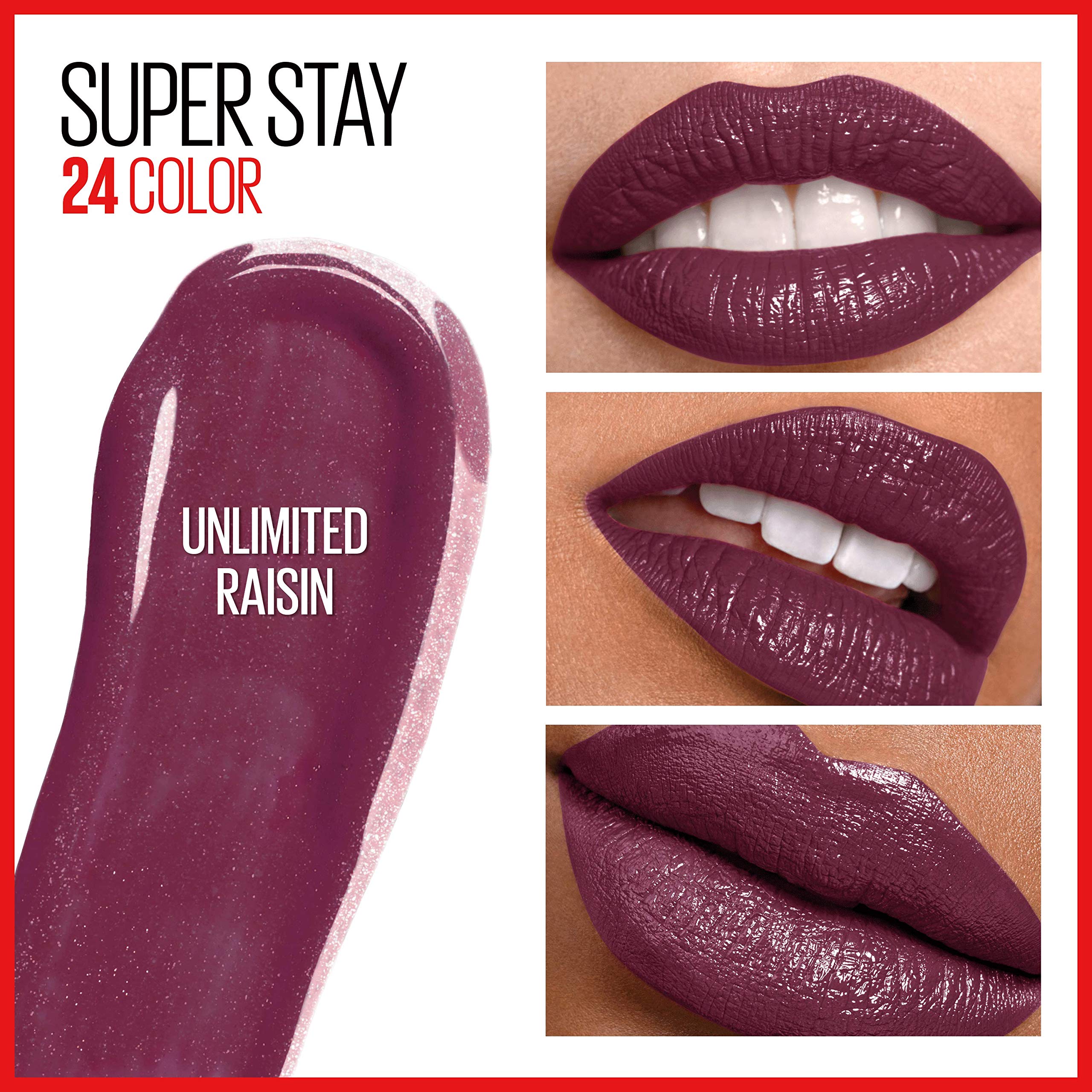Maybelline Super Stay 24 – teinte Unlimited Raisin sur peau pour visualiser la couleur