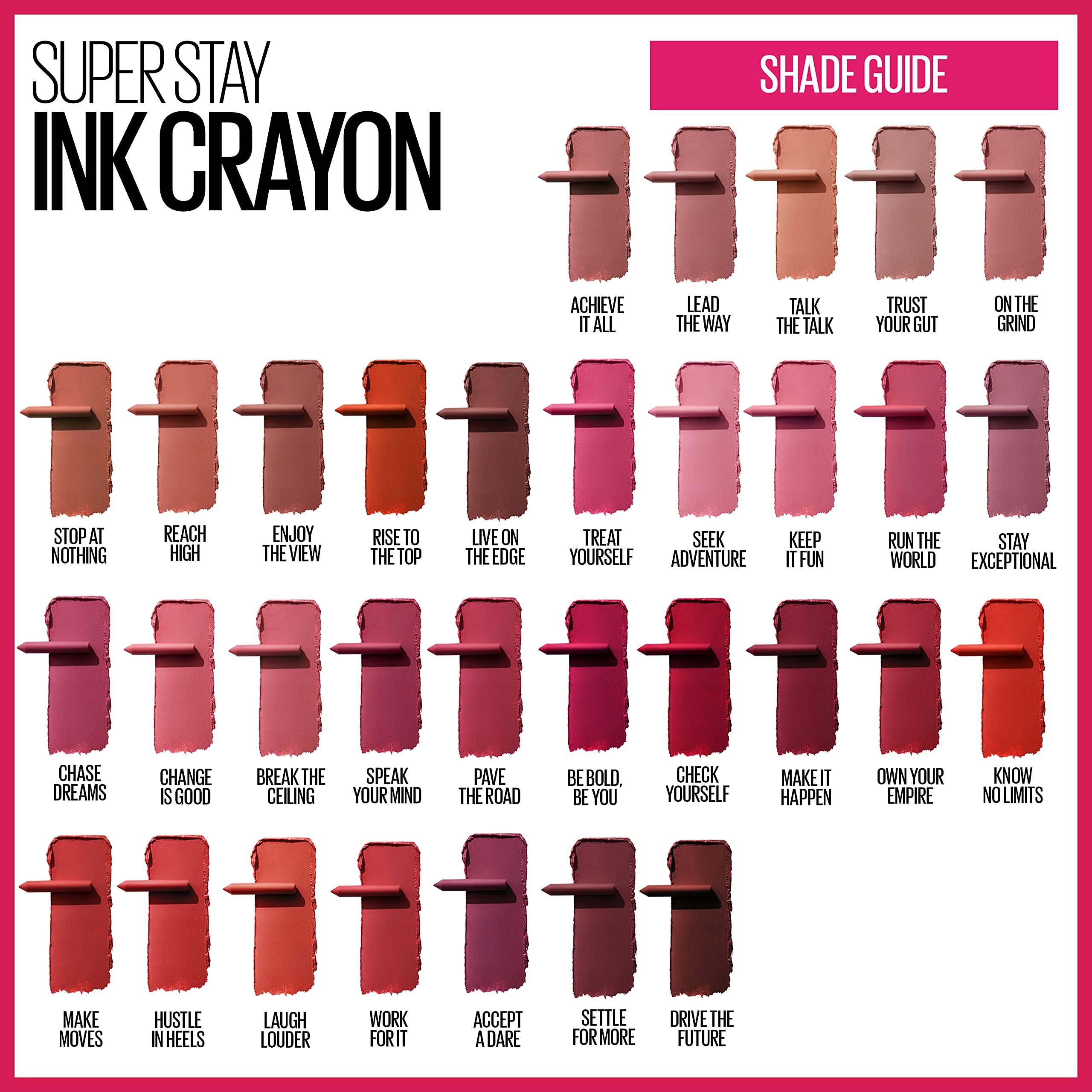 Maybelline SuperStay Ink Crayon Matte – fini mat résistant au transfert.