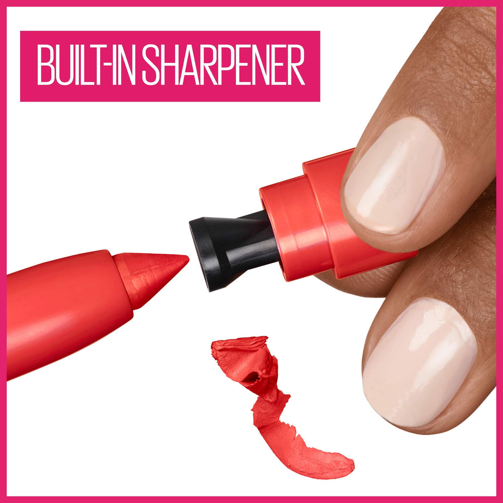 Maybelline SuperStay Ink Crayon Matte – taille-crayon intégré pour retouches faciles tout au long de la journée.