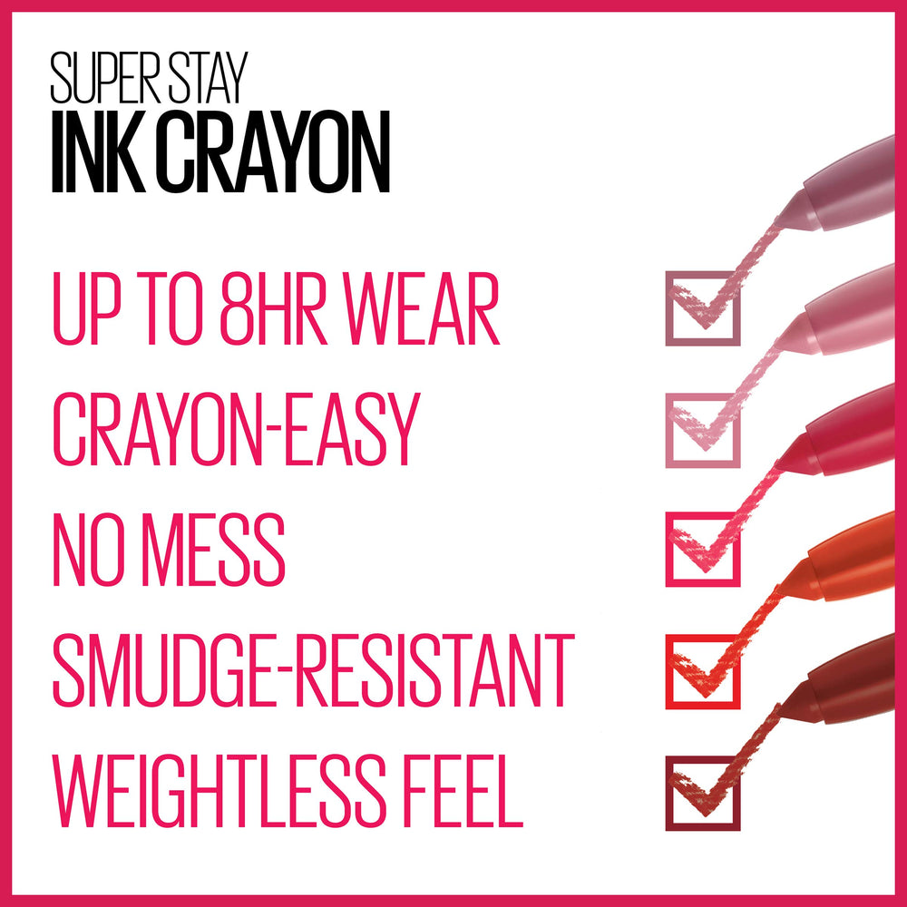 Maybelline SuperStay Ink Crayon Matte – teinte rouge intense pour un look sophistiqué.