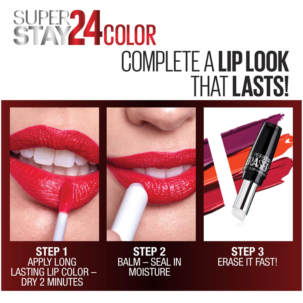 Maybelline Super Stay 24 – Teinte mauve givrée, aspect frais et durable sans retouche.