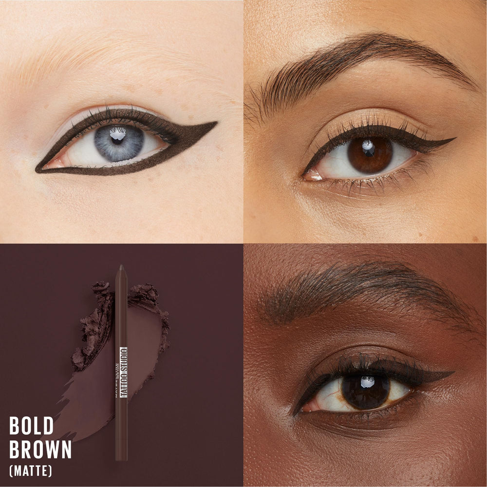 Maybelline TattooStudio crayon yeux – teinte brun intense pour un regard chaleureux.