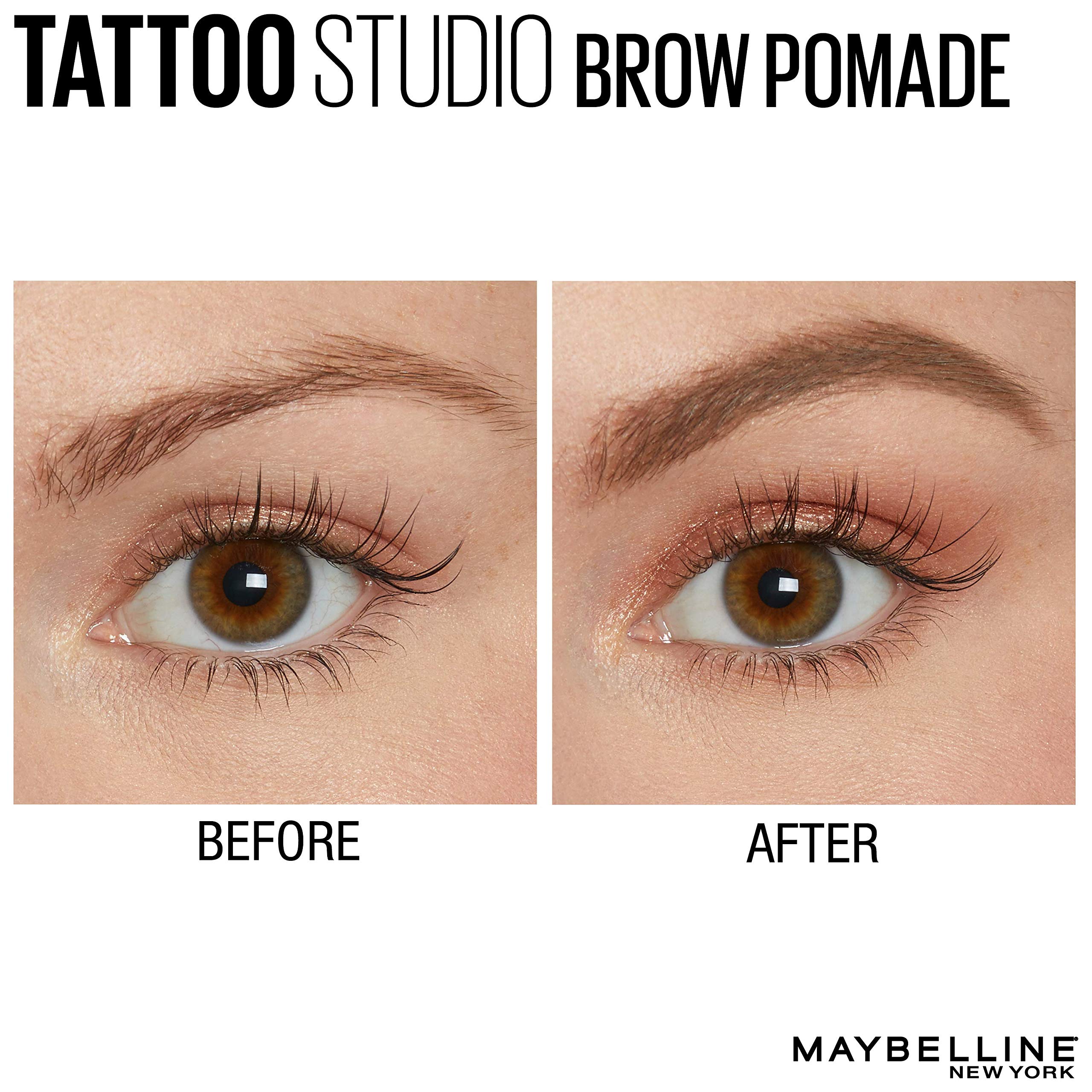 Maybelline TattooStudio Brow Pomade blonde, application douce et couleur harmonisée.