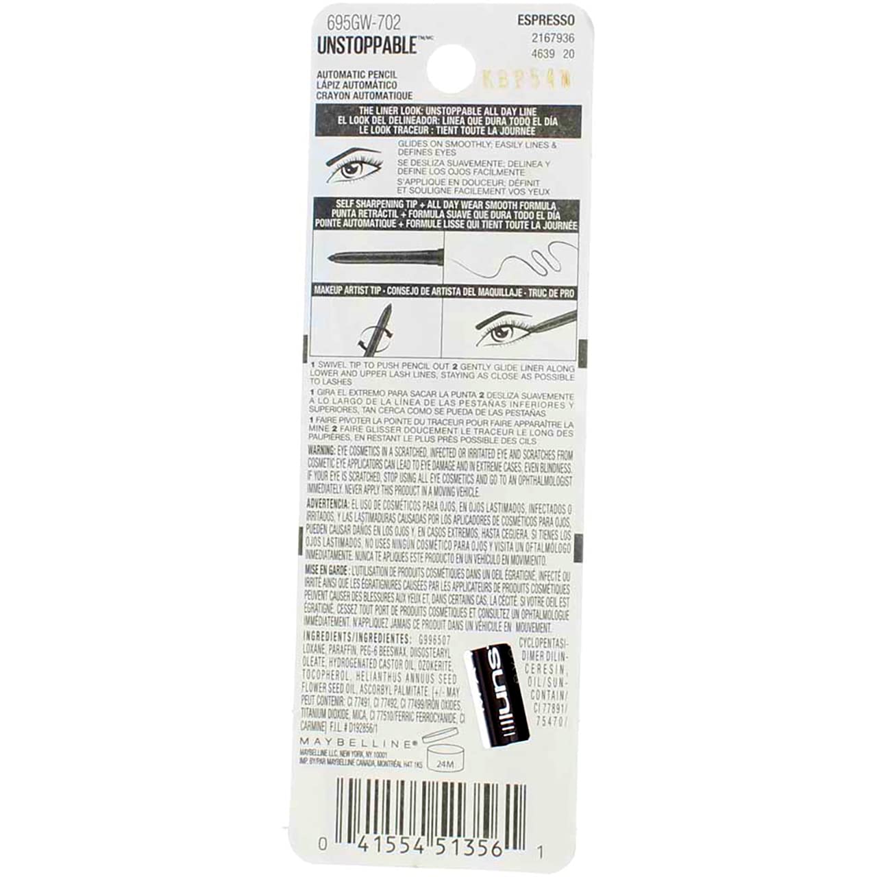 Espresso swirl on Maybelline Unstoppable eyeliner barrel, premium color payoff.