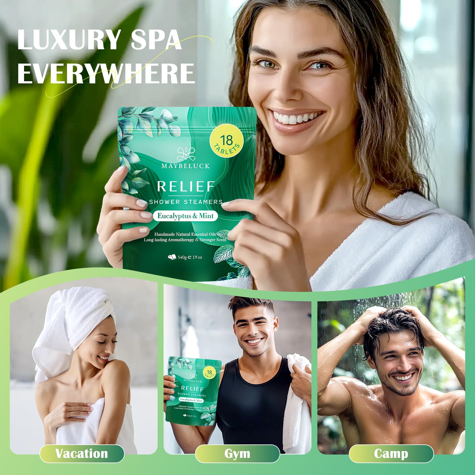 Maybeluck eucalyptus menthe, usage quotidien facile dans votre douche.