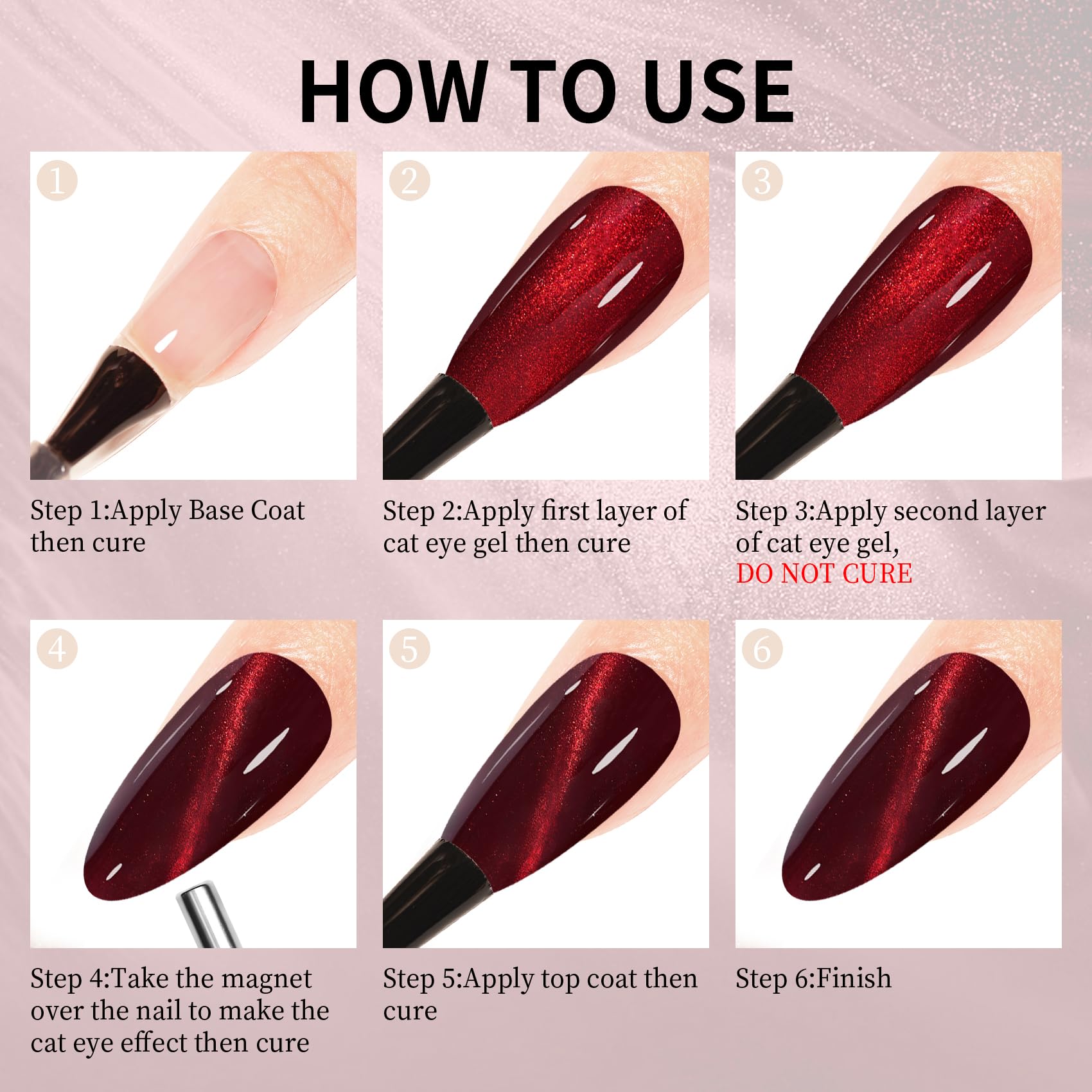 Manucure MAYCHAO Cat Eye Burgundy à domicile, look chic et durable.
