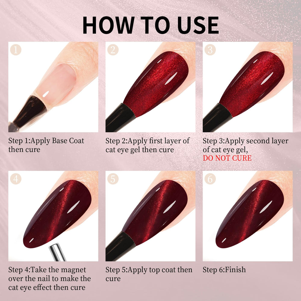 Manucure MAYCHAO Cat Eye Burgundy à domicile, look chic et durable.