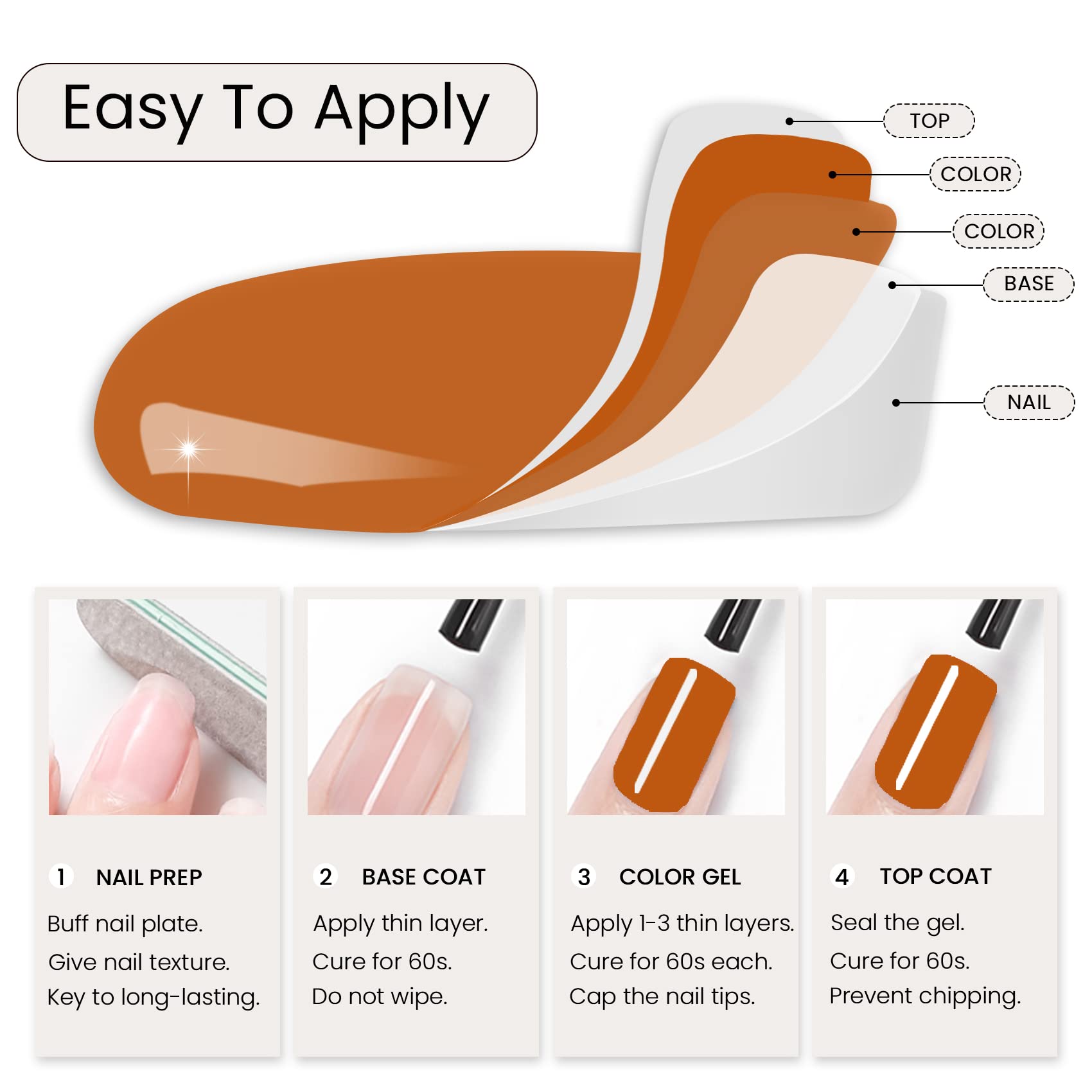 MAYCHAO vernis gel orange, finition satinée pour un look élégant.