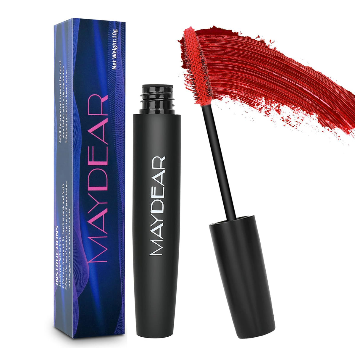 Maydear Mascara Rouge Waterproof montre volume instantané et brosse dédiée