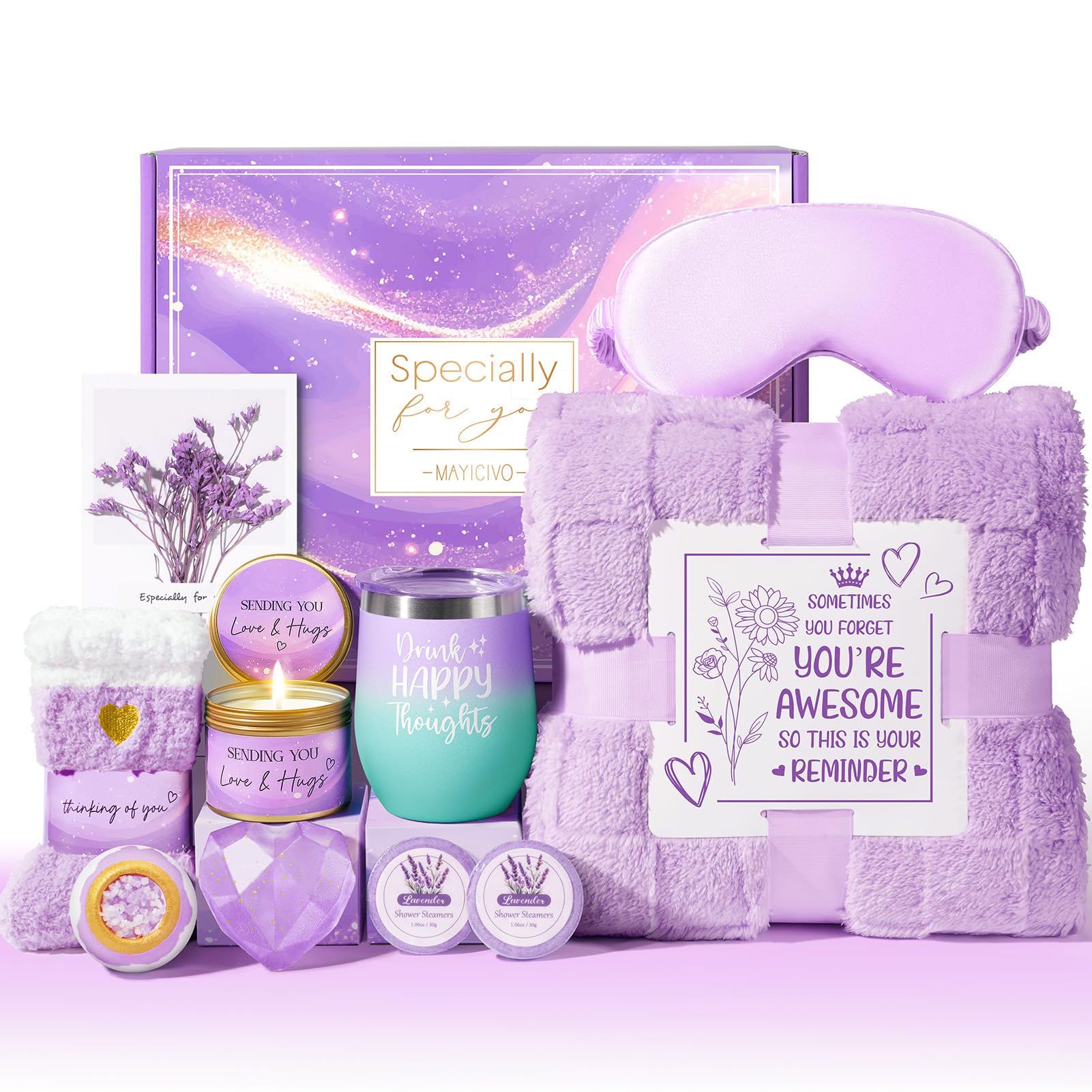 MAYICIVO coffret bien-être lavande avec couverture, idéal pour une soirée détente.