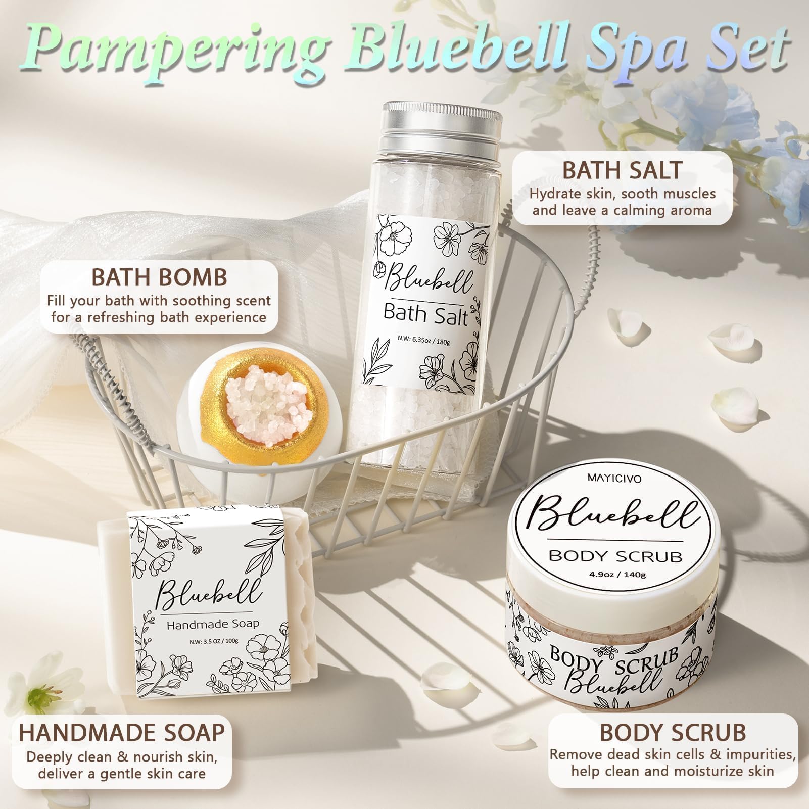 MAYICIVO sel-bain-bluebell : douceur et peau satinée après la baignade.
