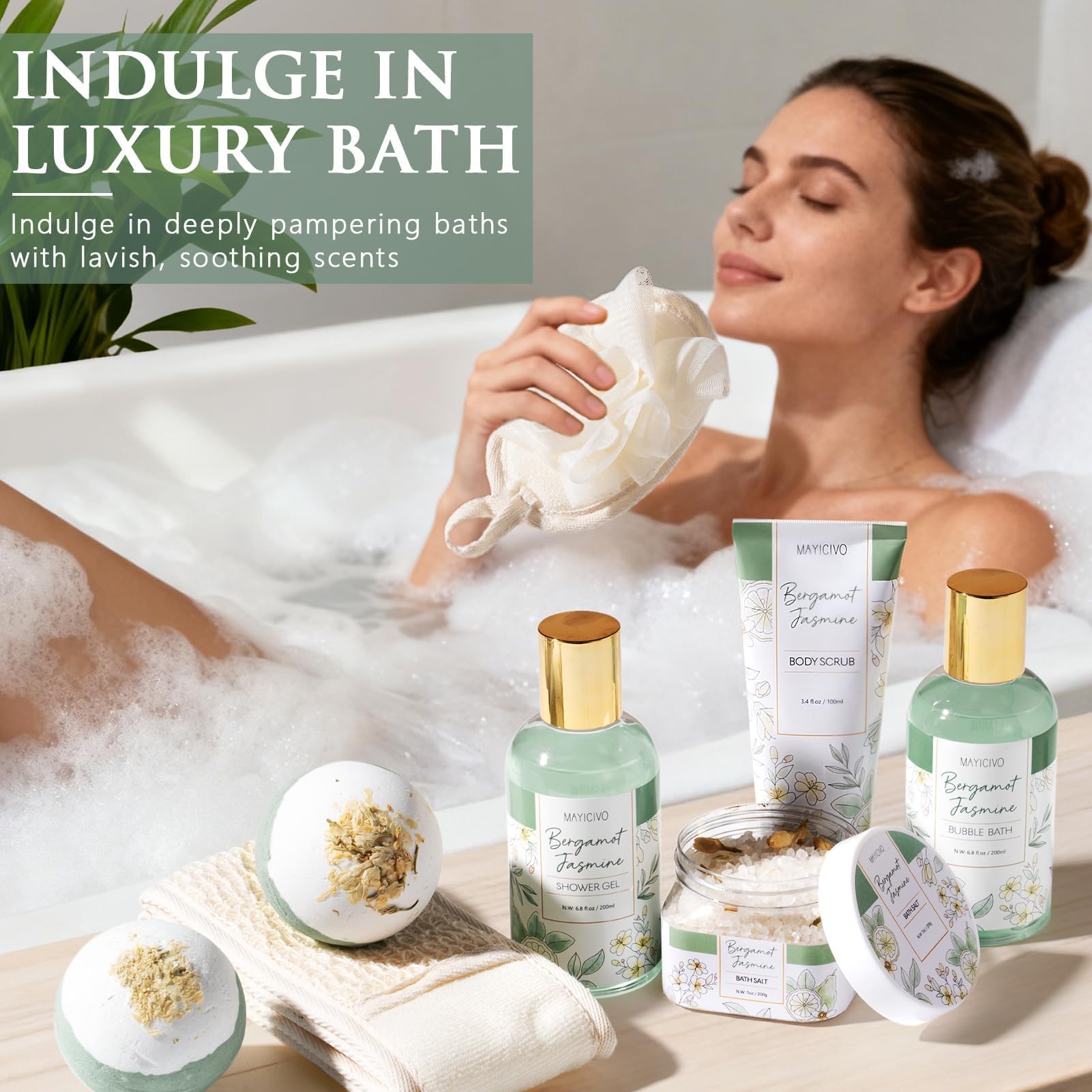 Sels de bain MAYICIVO bergamot jasmin eau satinée et détente