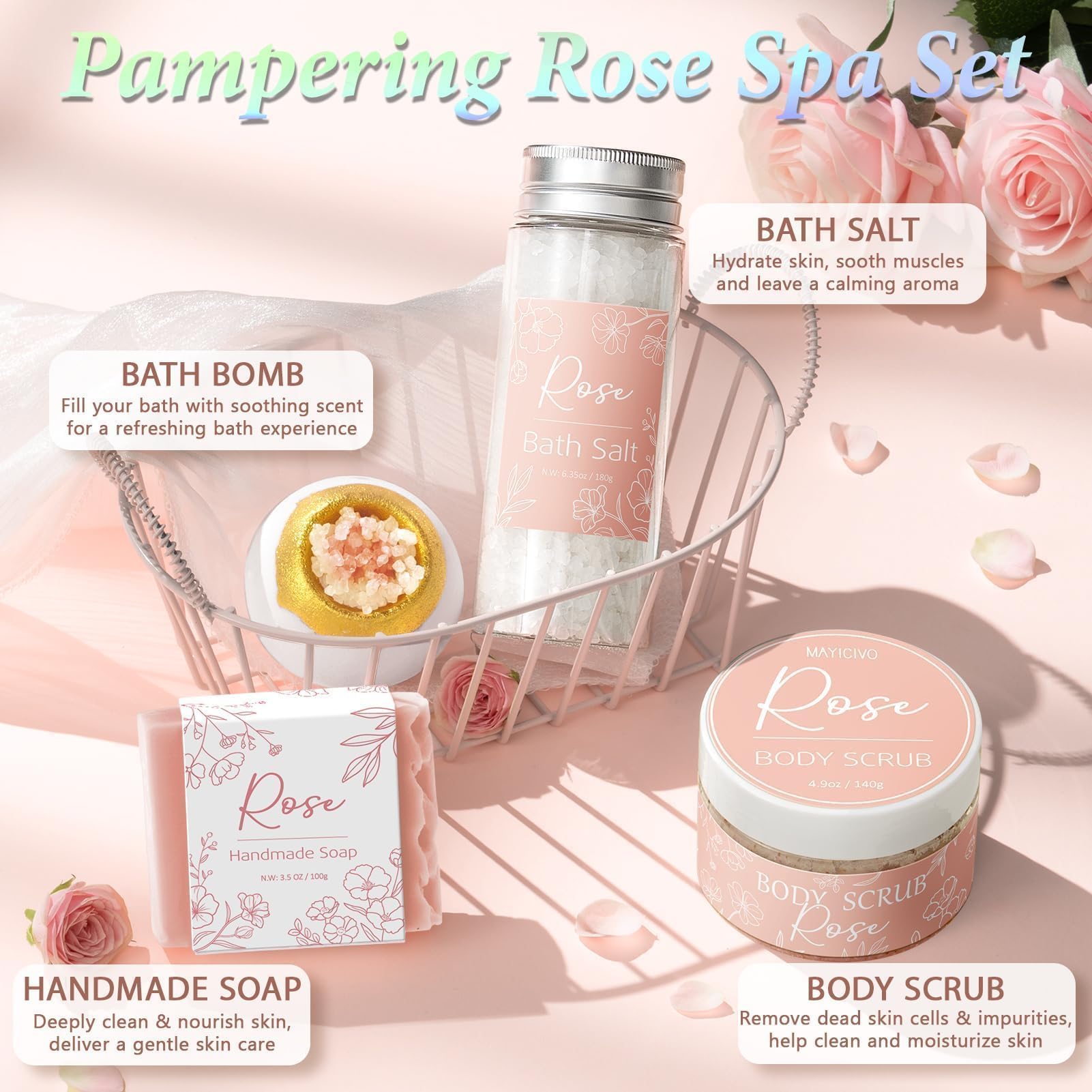 Mayicivo sels bain rose : dissolution apaisante et douceur.