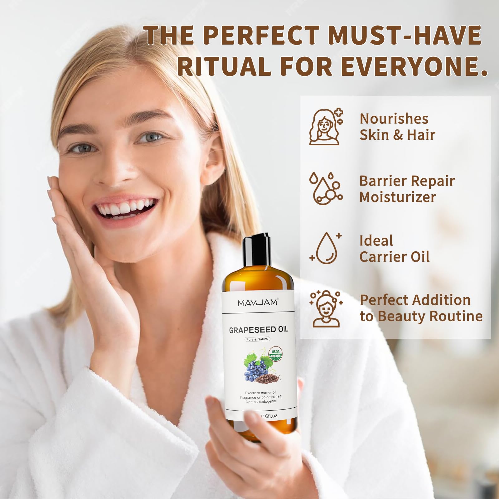 MAYJAM huile-graines-raisin cheveux : apporte brillance et contrôle des frisottis.
