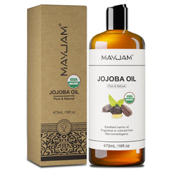 Texture dorée MAYJAM huile jojoba, massage doux et nourrissant.