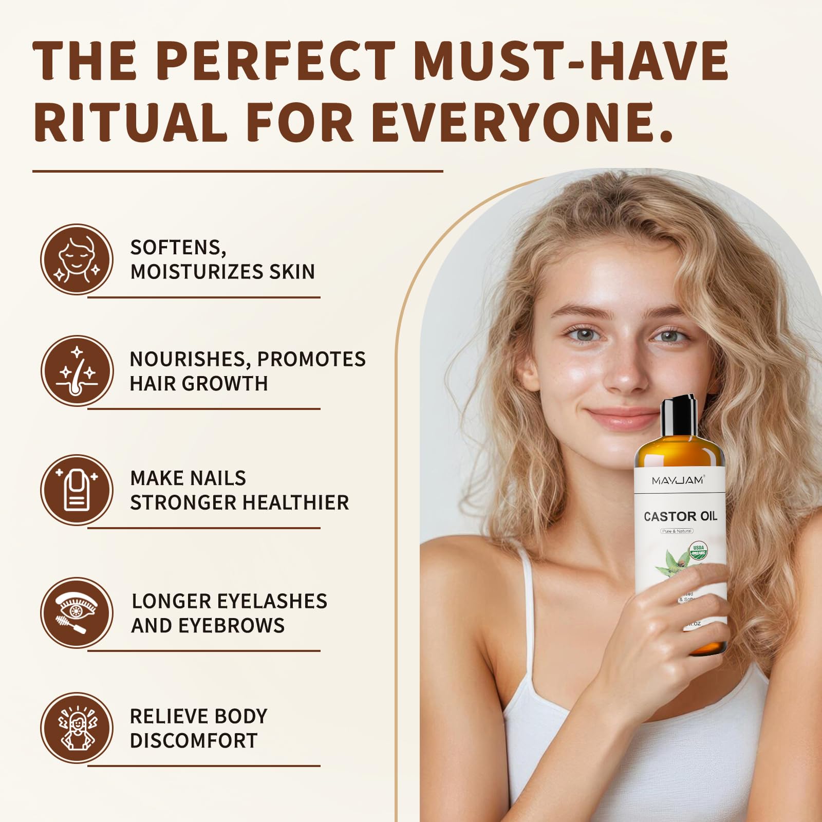 Cils et sourcils MAYJAM huile de ricin – nourrissement et brillance
