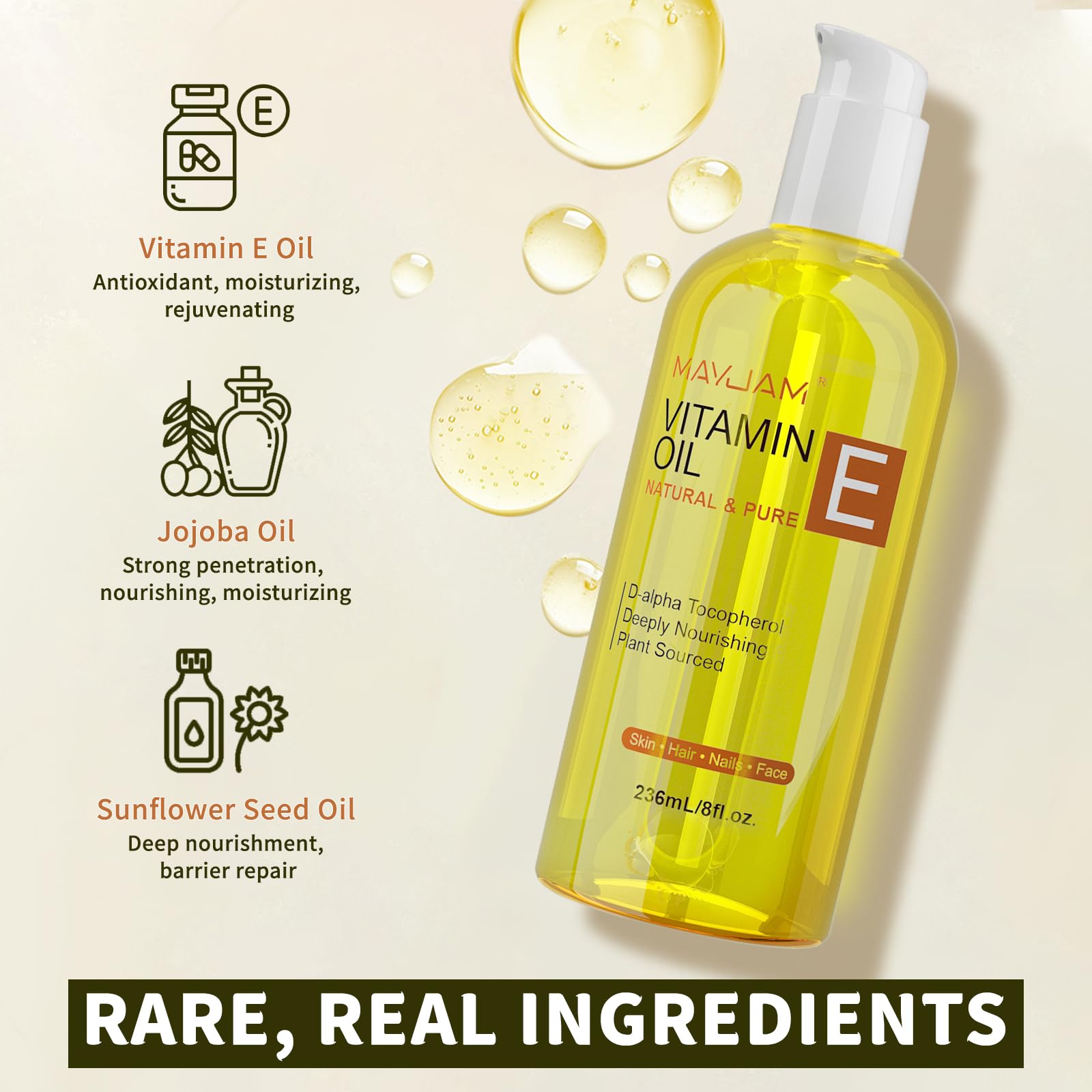 MayJAM huile vitamine E, cheveux brillants et éclat