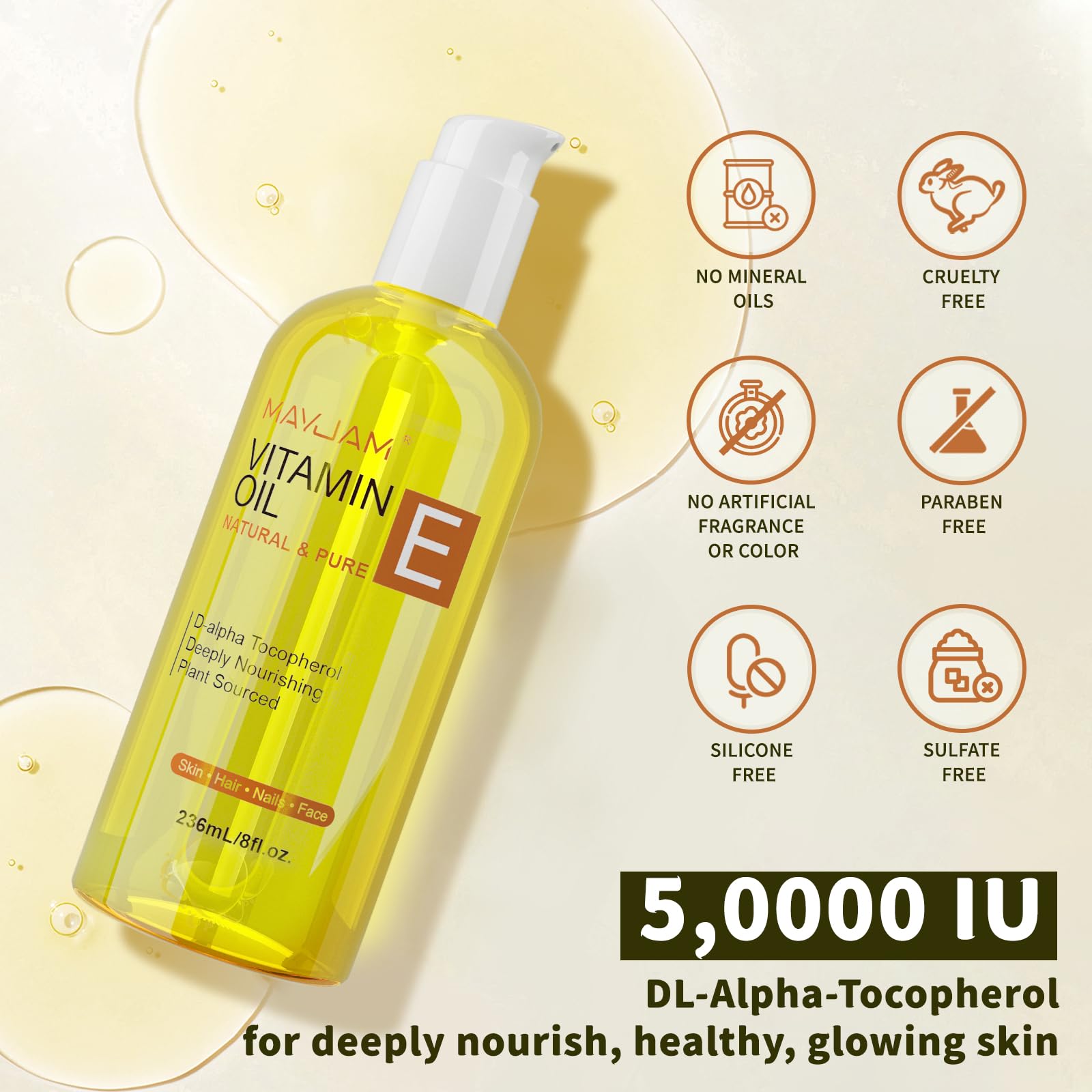 MayJAM huile vitamine E, massage corporel et hydratation