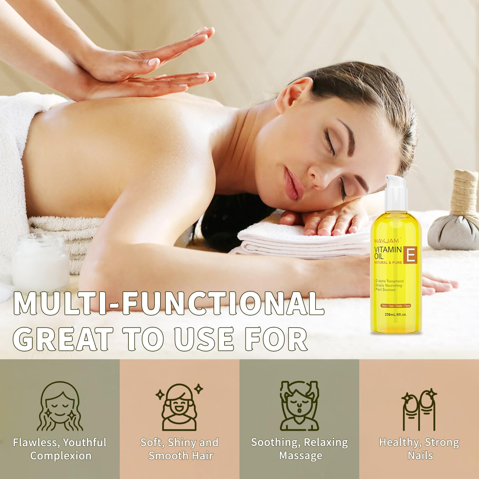 MayJAM huile vitamine E pour peau sèche et hydratation rapide