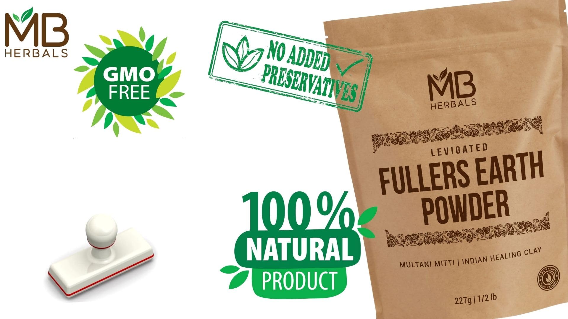 MB Herbals Fullers Earth origine Inde, produit naturel pour soins maison.