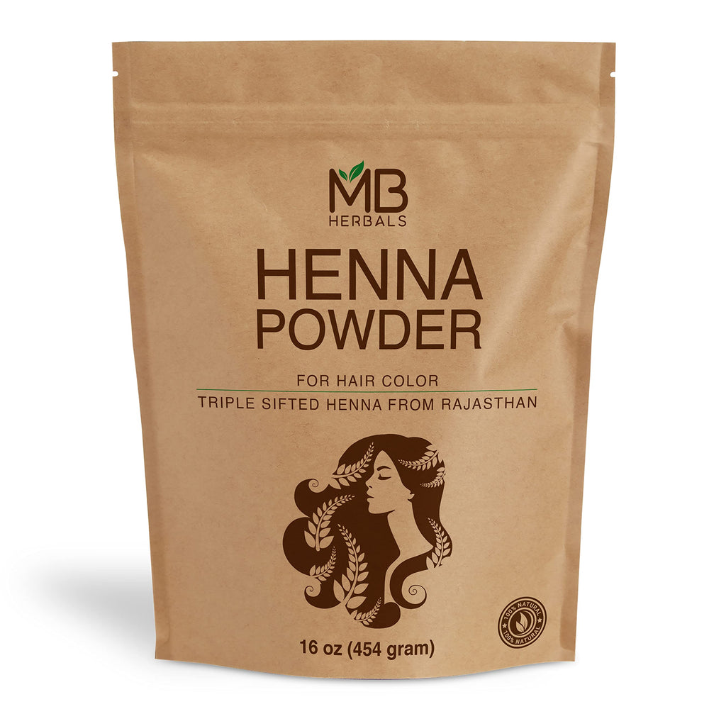 MB Herbals Henne – poudre fine 454 g, couleur naturelle orange-rouge.