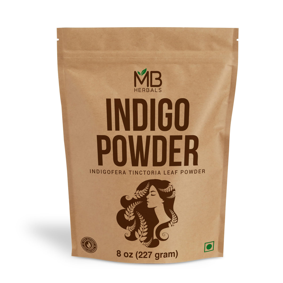 MB Herbals Indigo Powder emballage pratique pour coloration capillaire naturelle.