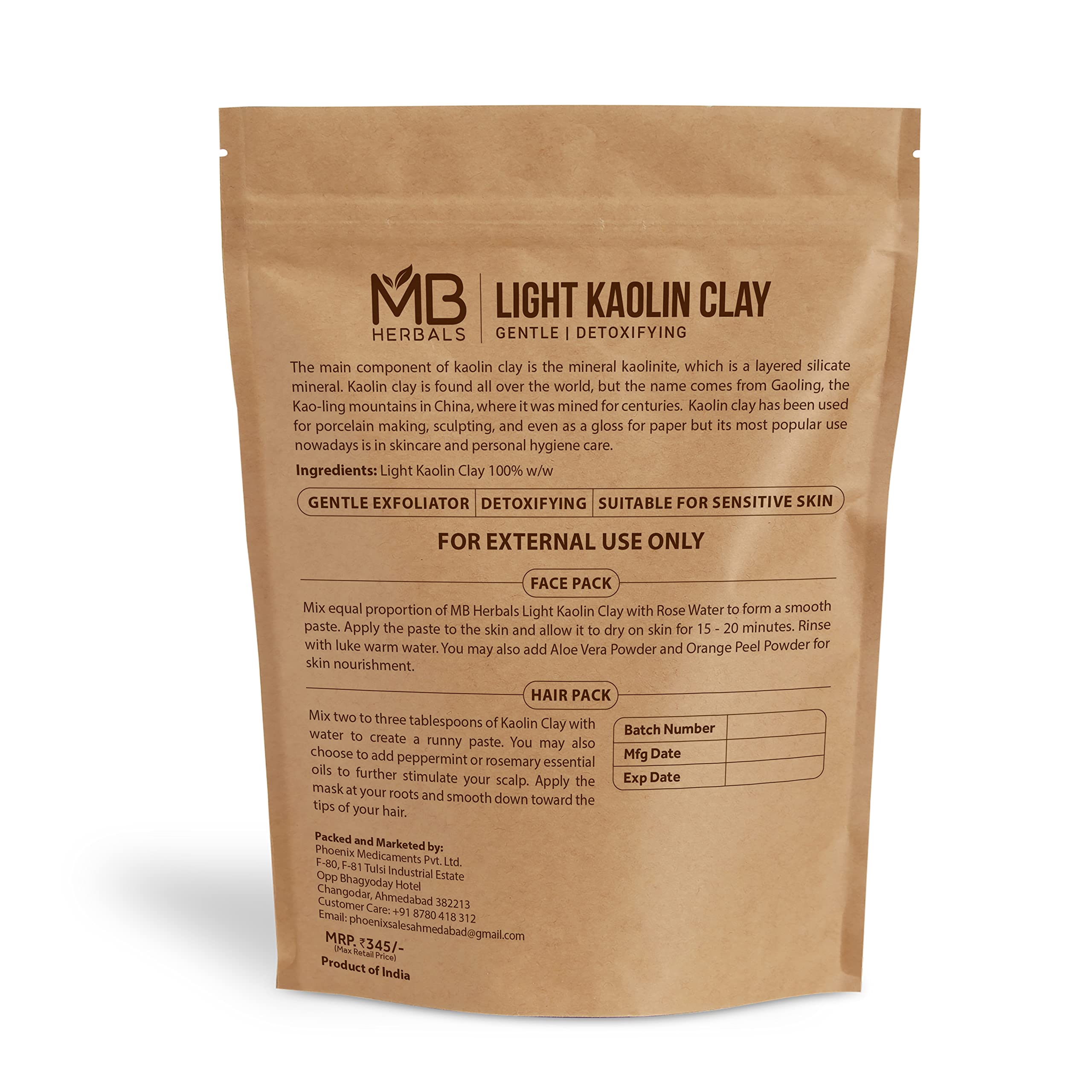 Emballage MB Herbals Light Kaolin Clay, prêt pour vos soins visage faits maison.