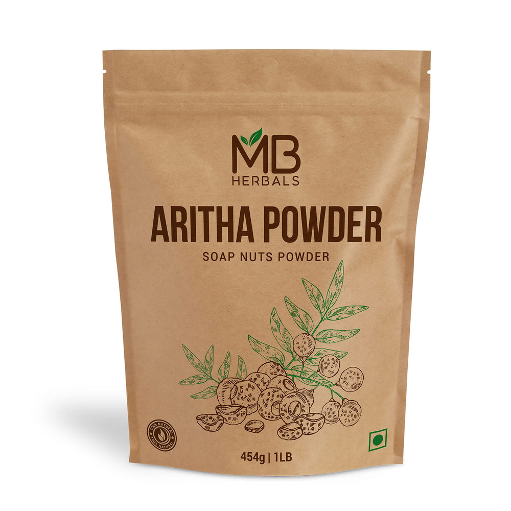 MB Herbals Aritha en bouteille, nettoie en douceur les cheveux et le corps.