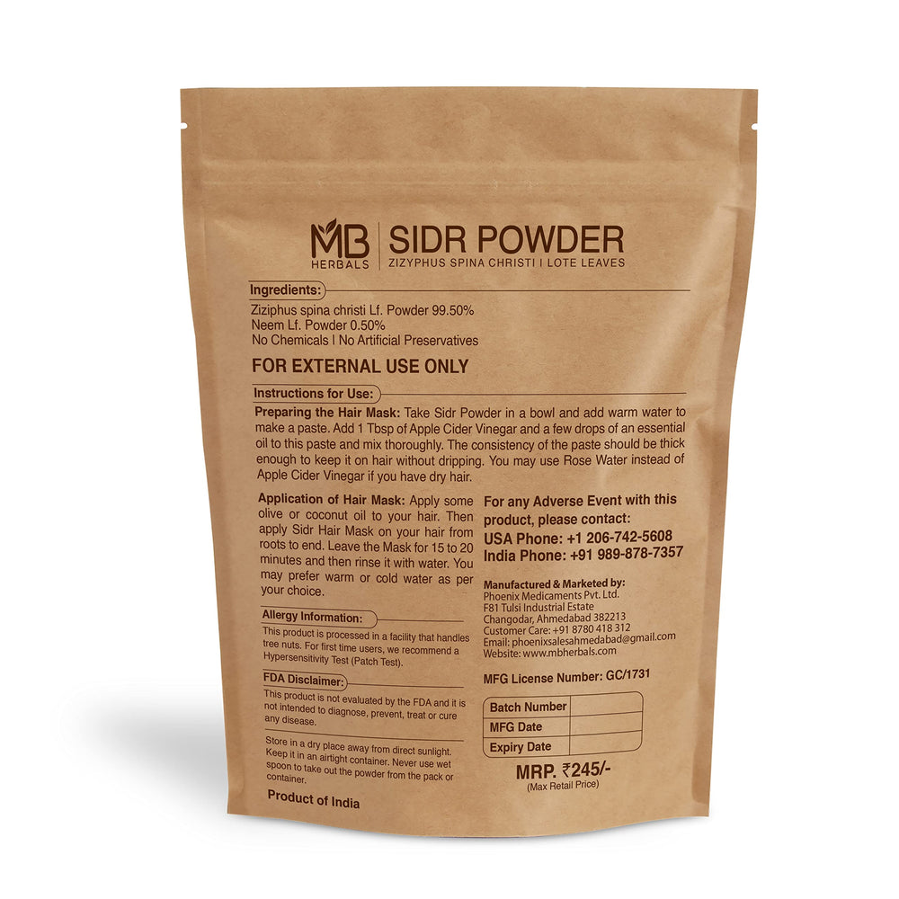 MB Herbals Sidr Poudre Neem Mélange, masque capillaire nourrissant et revitalisant.