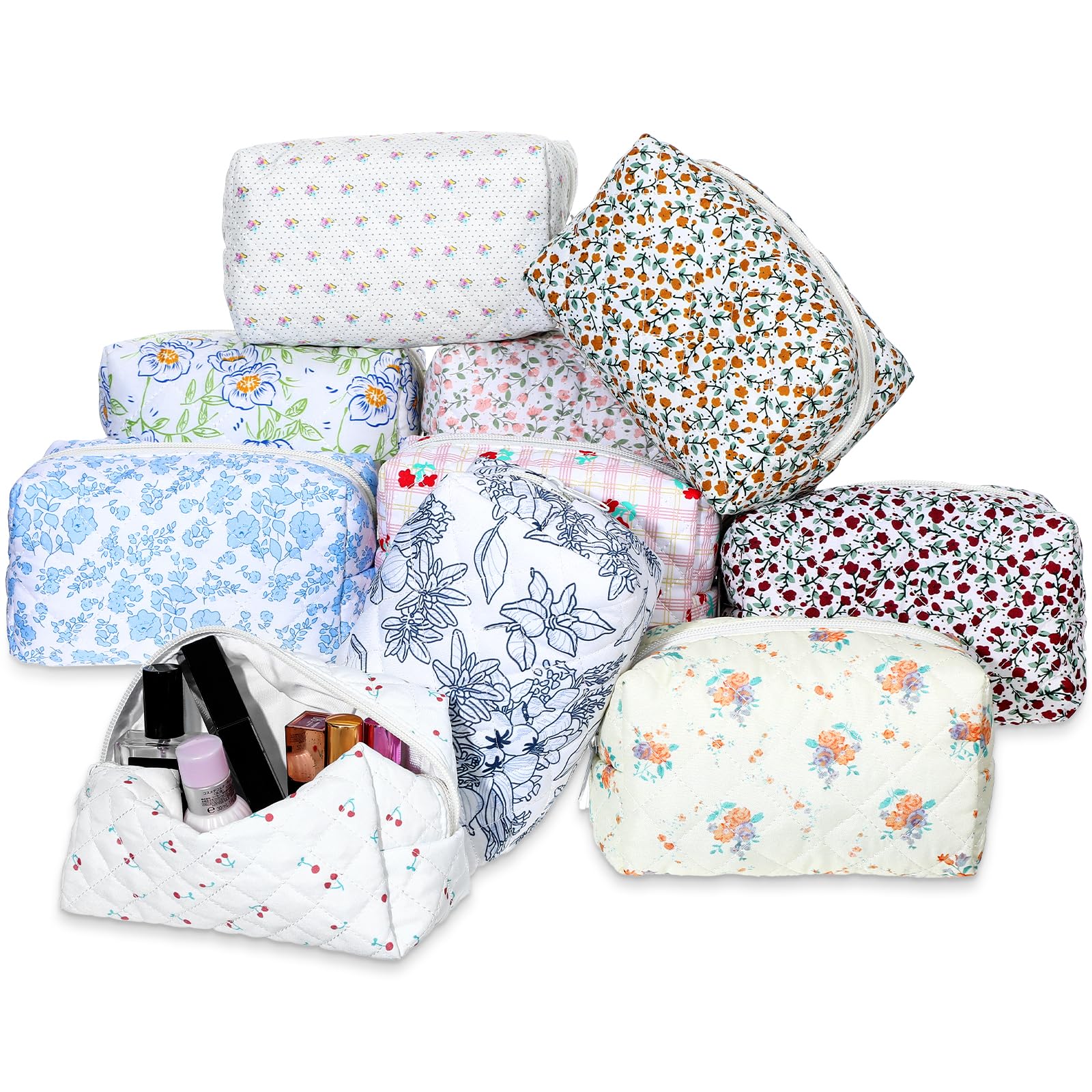 MBAIYO ensemble de sacs maquillage fleuris en coton pour une organisation élégante.