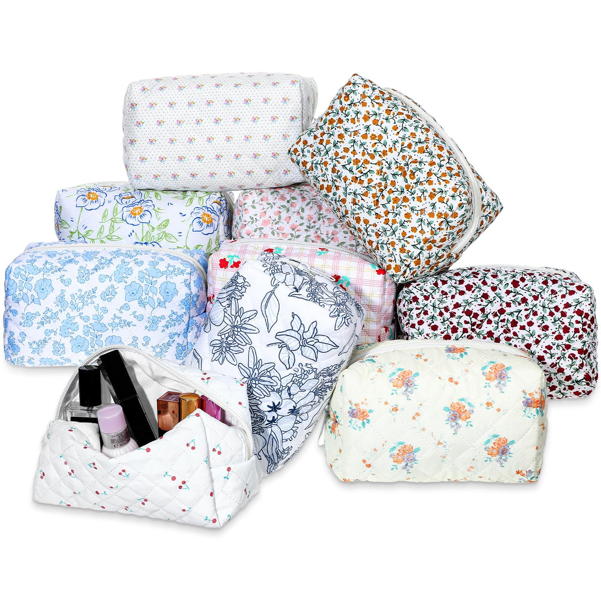 MBAIYO ensemble de sacs maquillage fleuris en coton pour une organisation élégante.