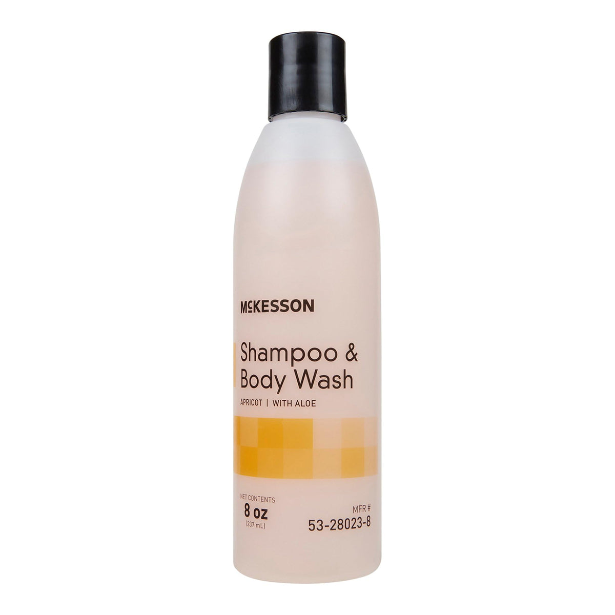 McKesson Shampoing et Gel Douche Aloe Abricot, bouteille 8 oz, pratique pour voyage et salle de bain.