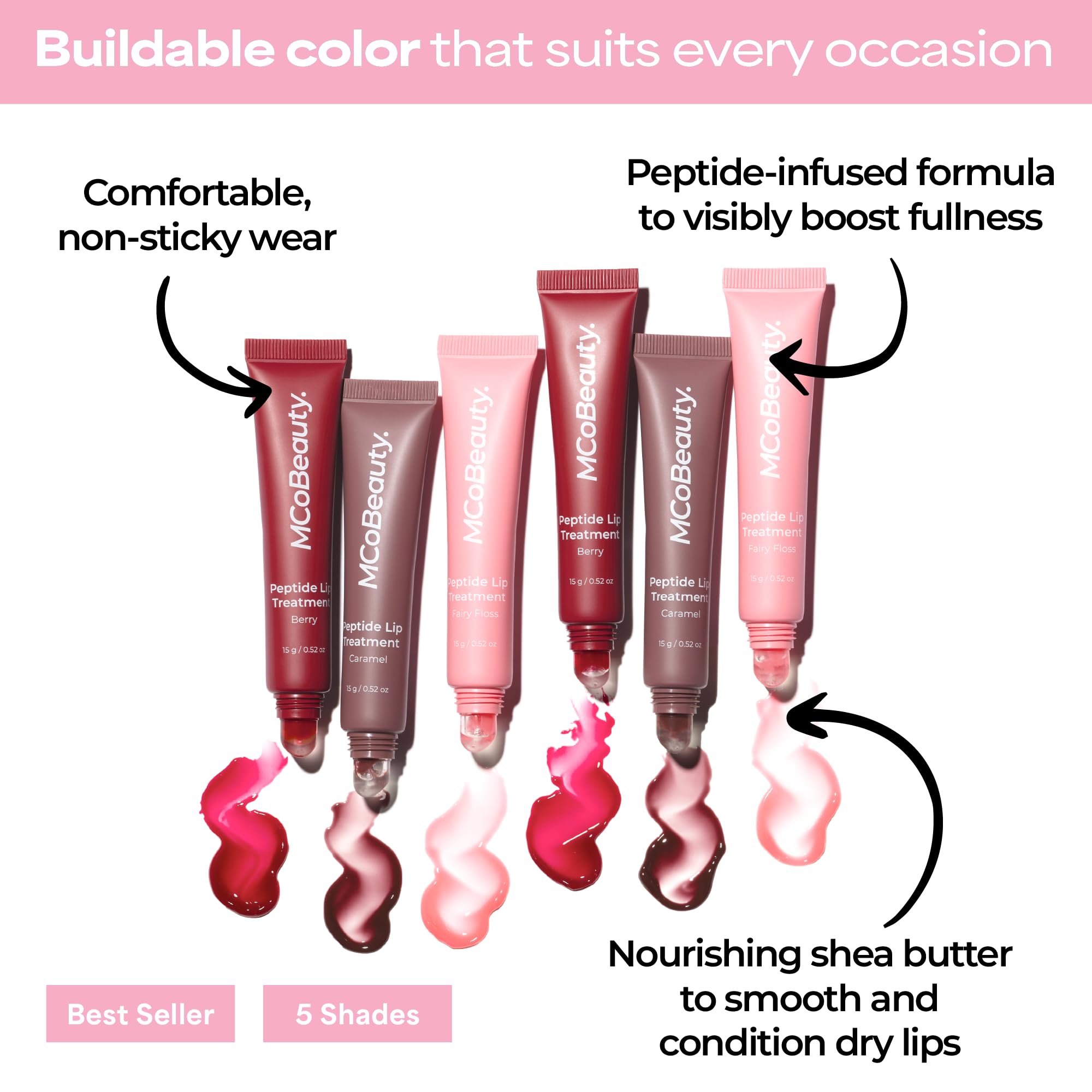 MCoBeauty Peptide Lip Treatment Vanilla Brulee, texture gloss nourrissante lumineuse.