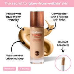 MCoBeauty Flawless Glow texture fluide et légère qui se fond facilement dans le maquillage.