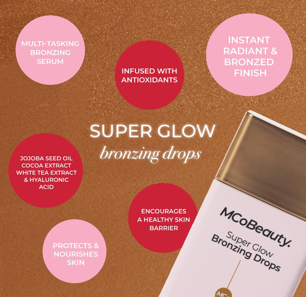 MCoBeauty Super Glow Bronzing Drops — teinte subtile à superposer selon le rendu souhaité.