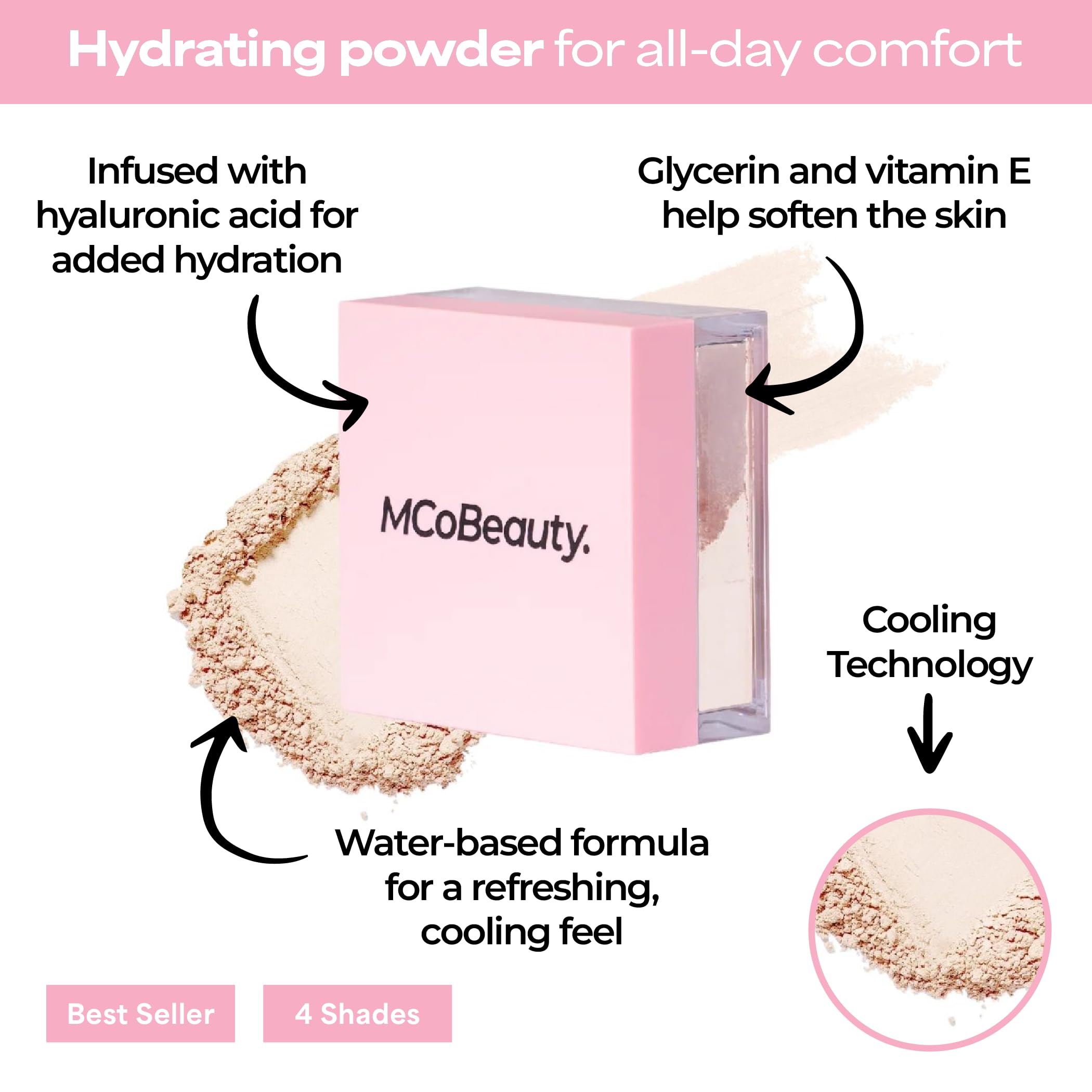 MCoBeauty Poudre libre translucide : sensation fraîche à l’application sans lourdeur.