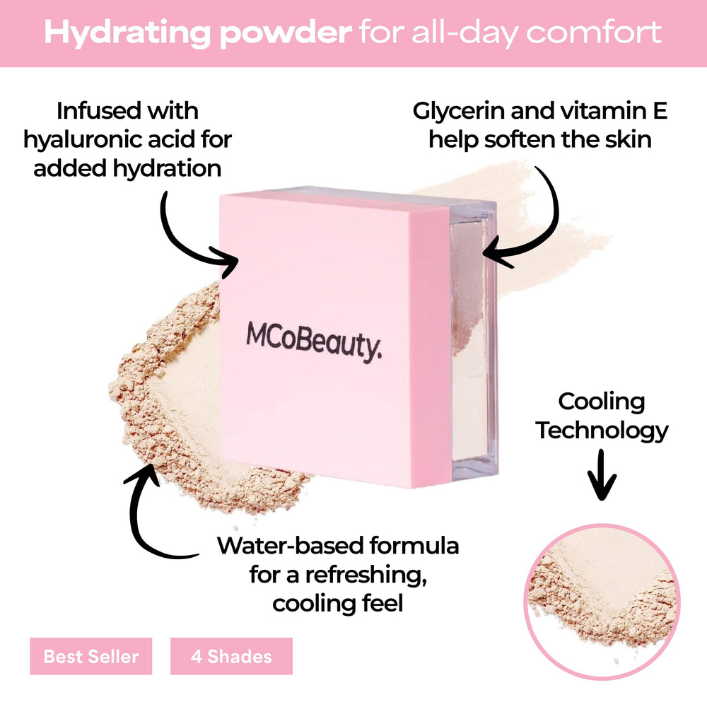 MCoBeauty Poudre libre translucide : sensation fraîche à l’application sans lourdeur.
