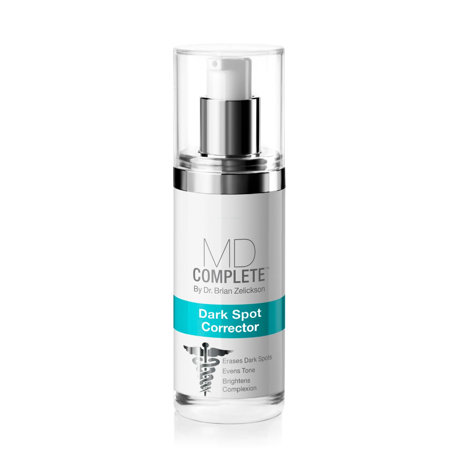 MD Complete Correcteur des taches sombres – bouteille du produit et éclaircissement du teint