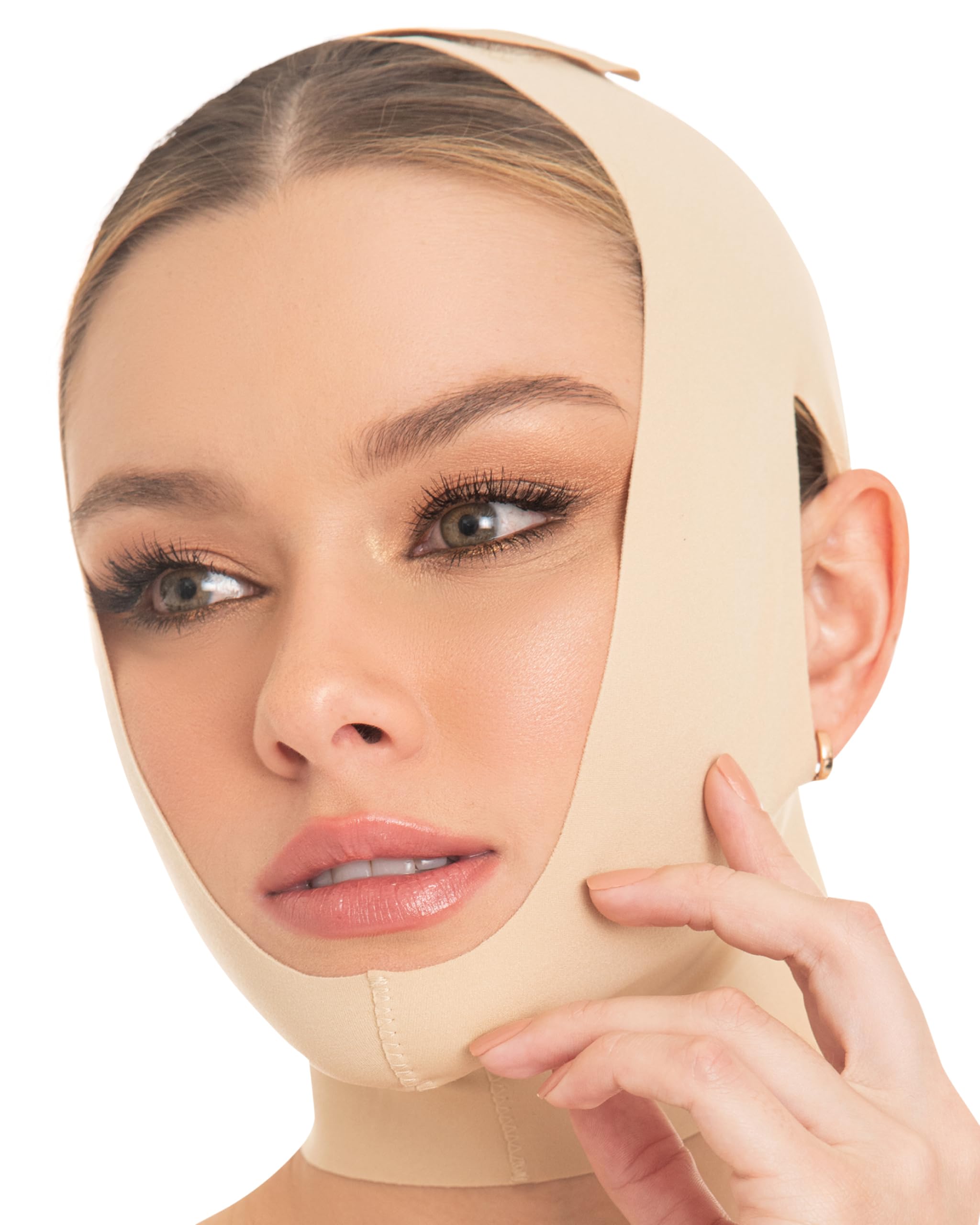 Mentonière postchirurgicale beige M&D – soutien confortable du menton après chirurgie.