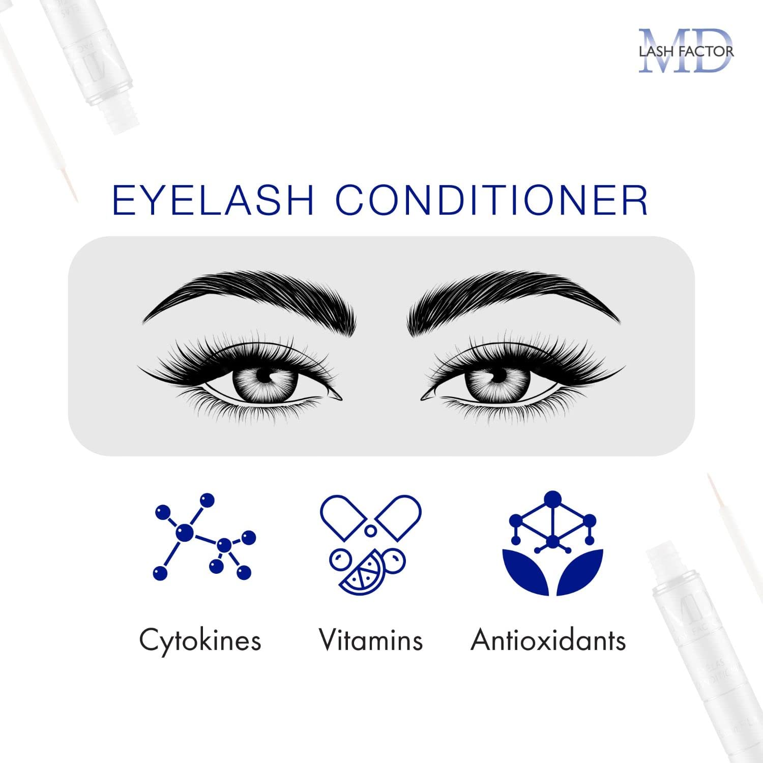 Cils paraissant plus longs grâce au sérum nourrissant MD Lash Factor.