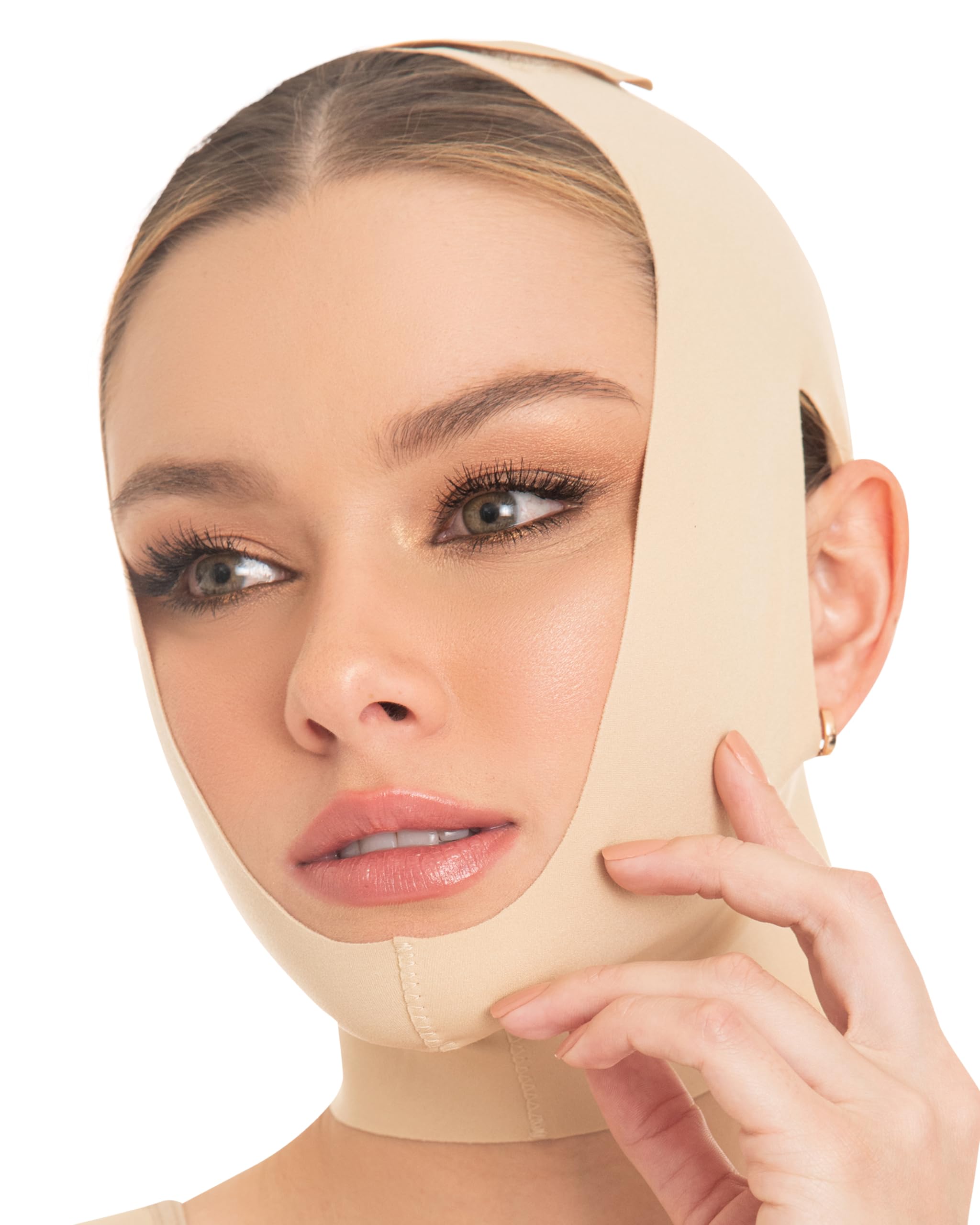 Mentonnière M&D postchirurgicale sur le visage, soutien confortable après chirurgie