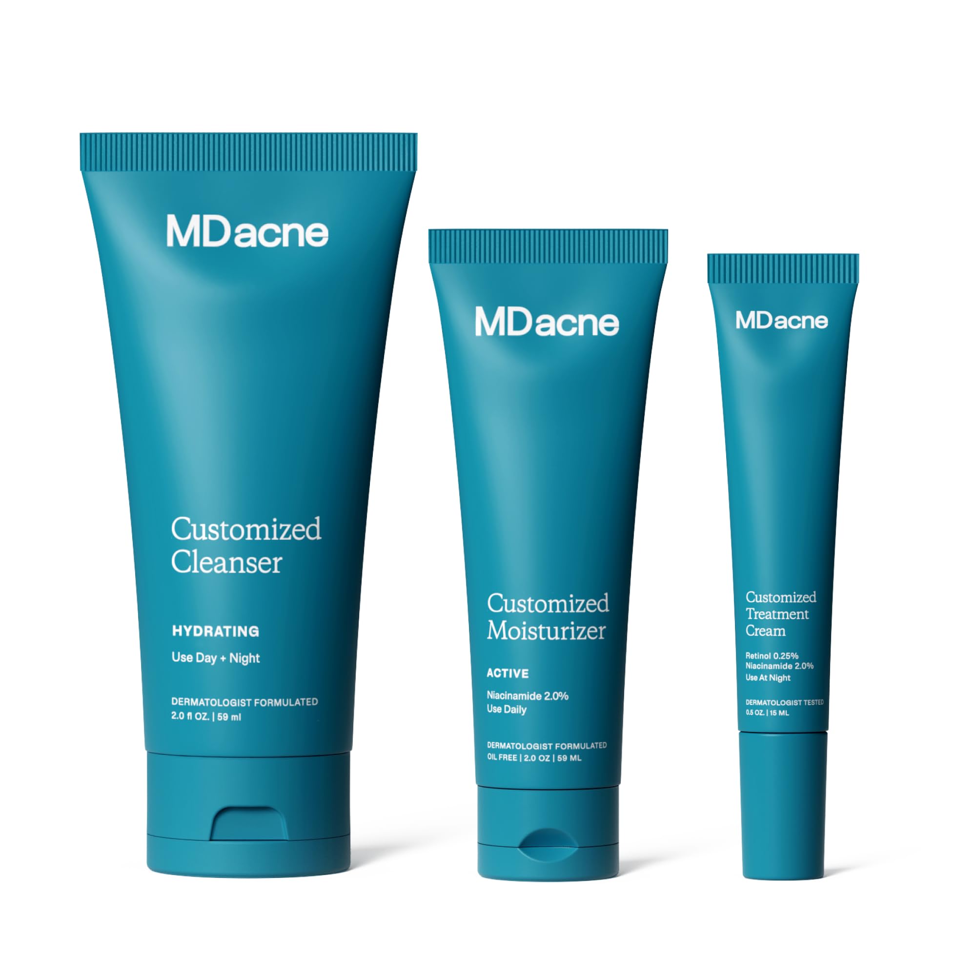 MDacne kit 3 étapes – emballage élégant pour routine visage complète.