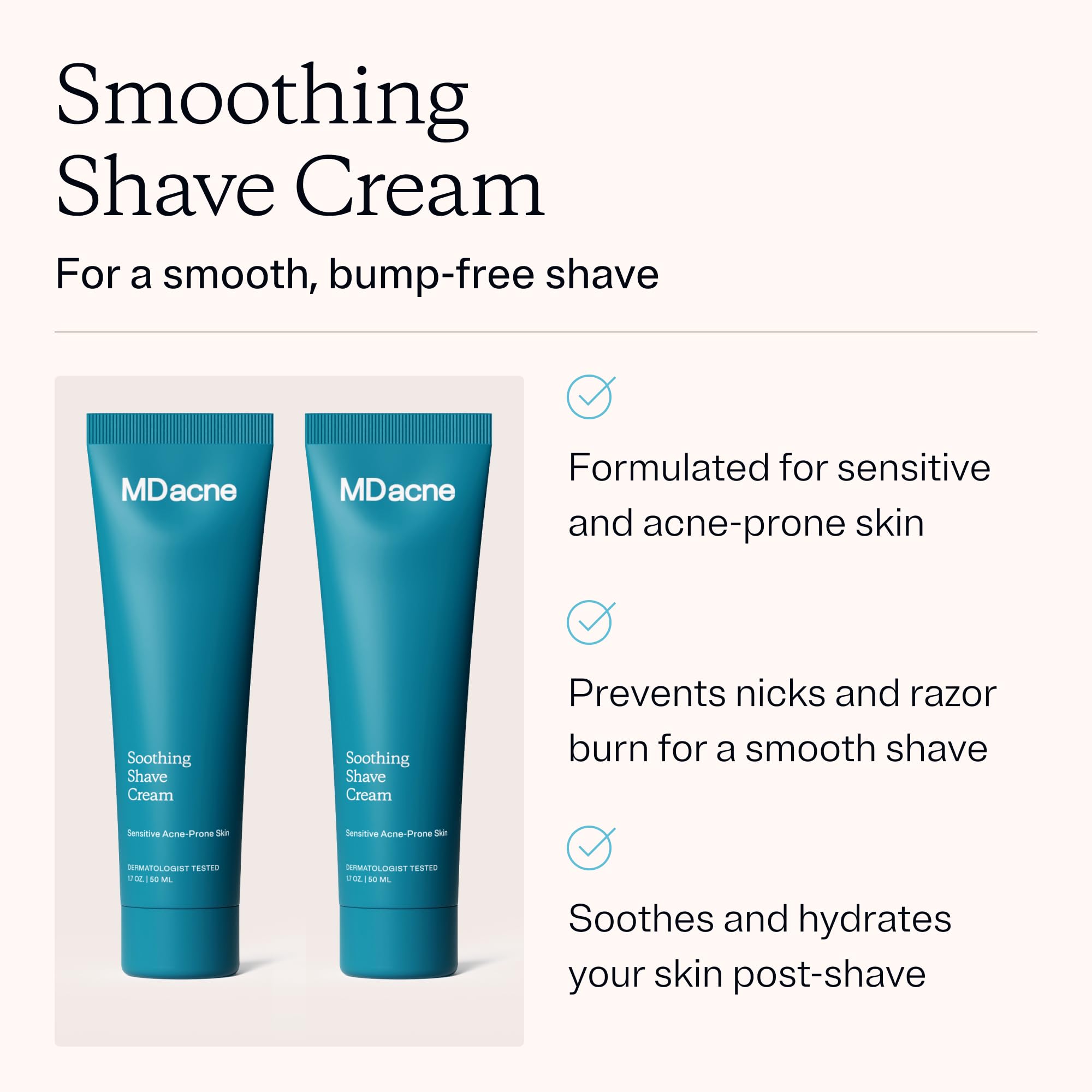 MDacne Shaving Cream texture close-up highlights a rich, gentle lather.