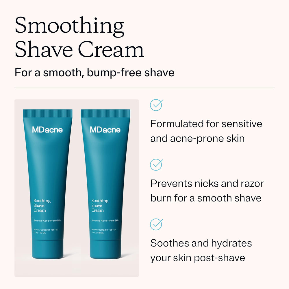 MDacne Shaving Cream texture close-up highlights a rich, gentle lather.