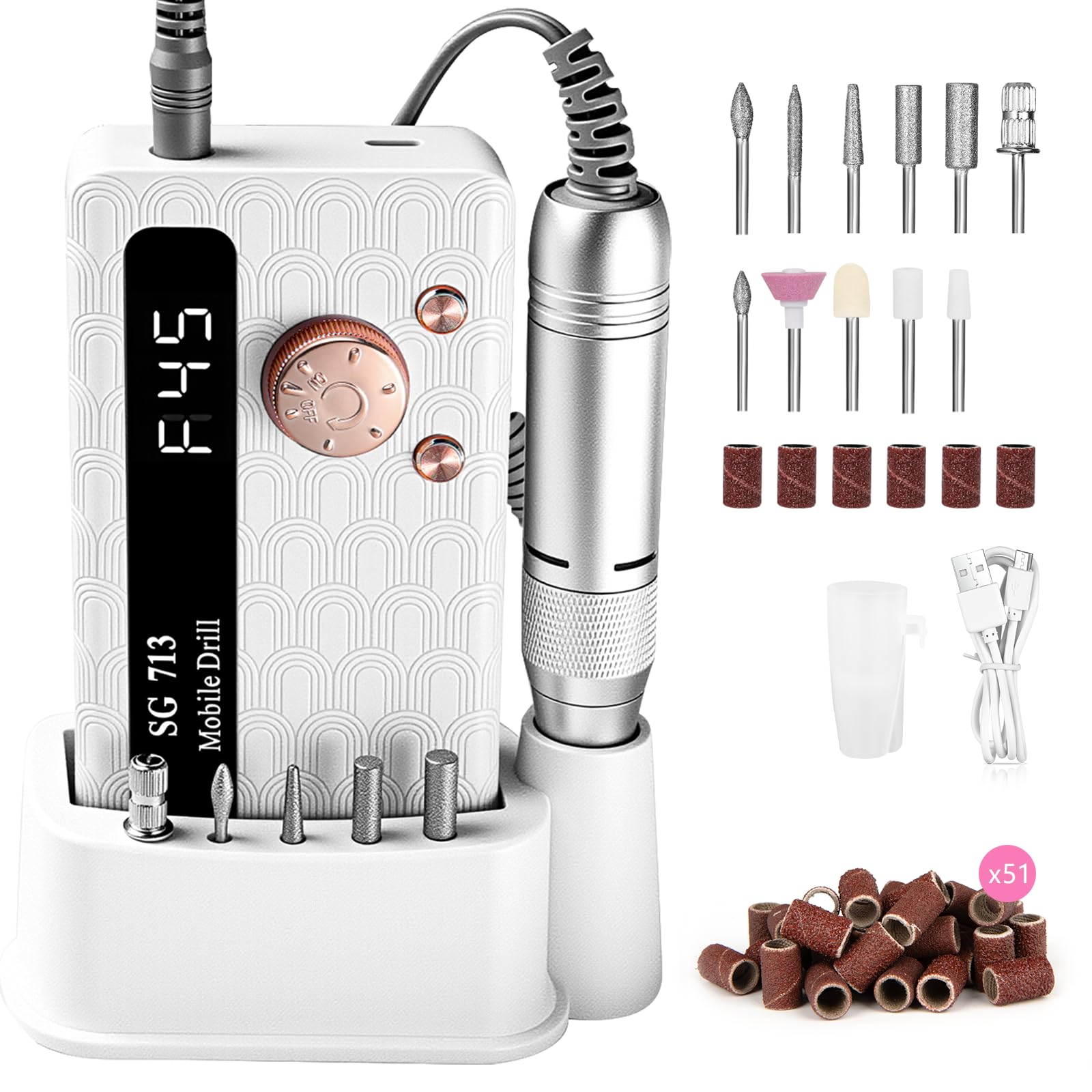 MDK perceuse ongles électrique 45000rpm avec écran LED pour un contrôle précis.