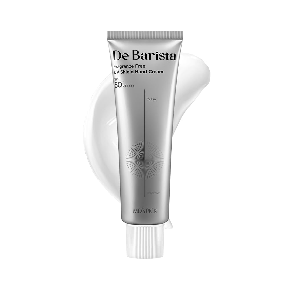 MD'S PICK De Barista Crème Mains SPF50+ PA++++, flacon visible et protection UV présentée.