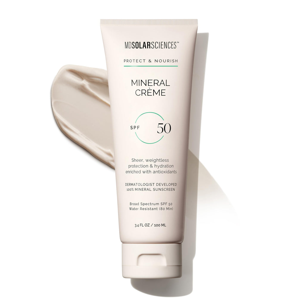 MDSolarSciences crème solaire minérale SPF50 en bouteille prête à l'emploi.