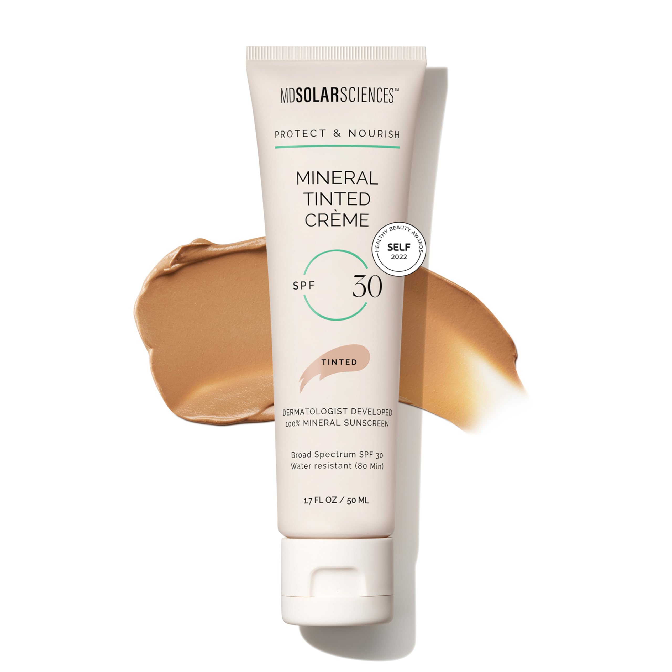 MDSolarSciences crème teintée minérale en flacon, fini naturel et léger pour le teint.