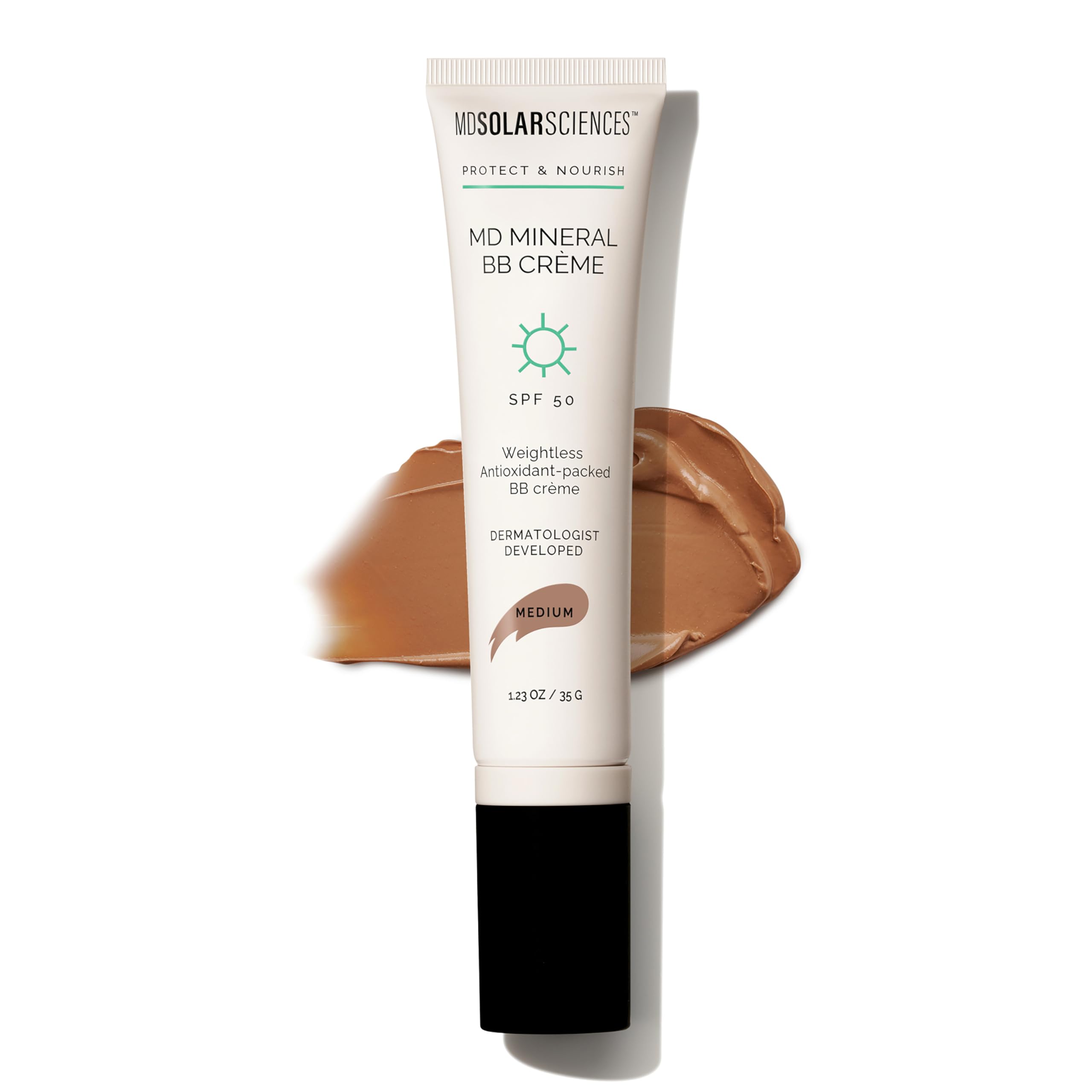 MDSolarSciences Mineral BB Crème SPF50 en flacon; protection légère prête e0 lmploi.