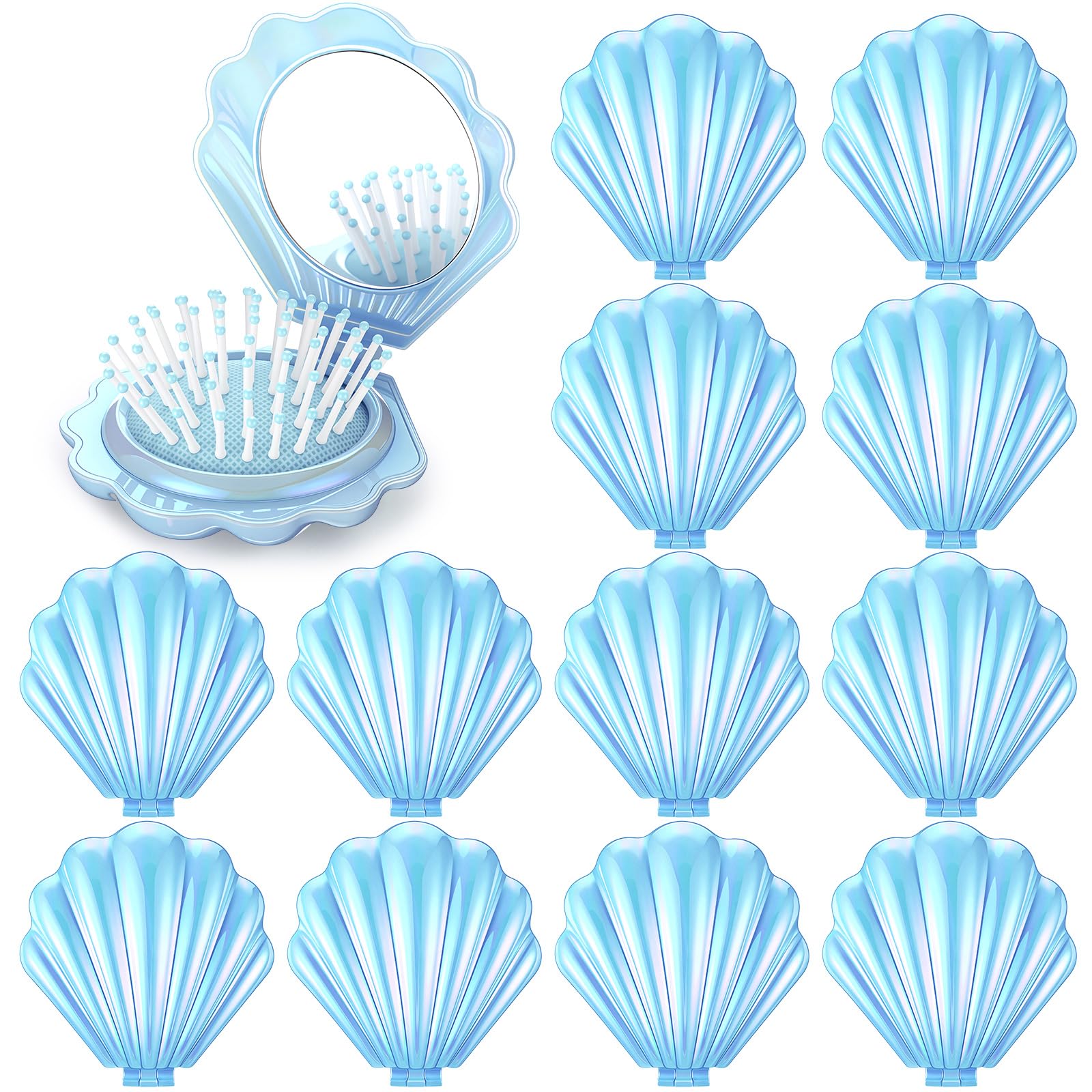 Meanplan brosse-cheveux coquillage miroir pliable bleu pour retouches rapides